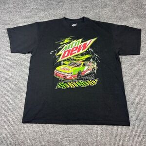 Mountain Dew Graphic Shirt Mens Large Black Racing Car Lightning‎ Vintage
